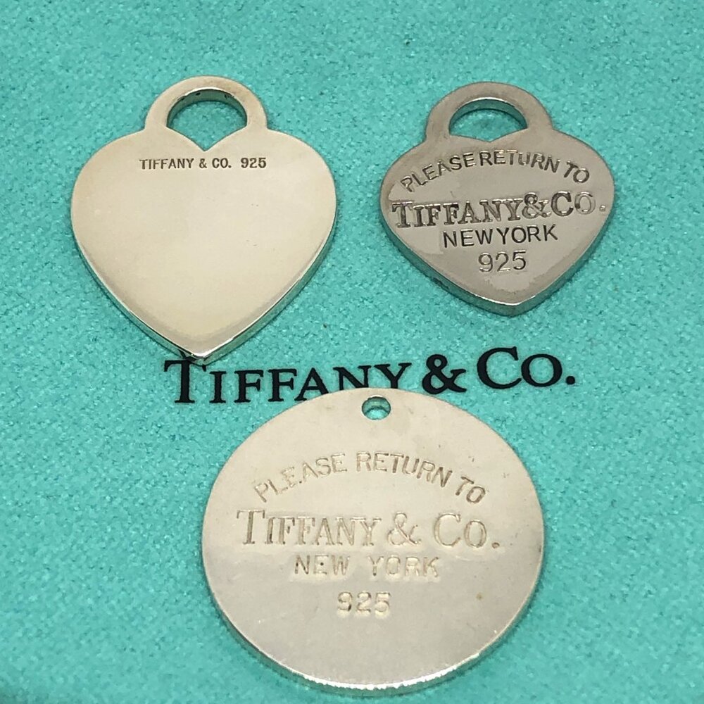 Please Return To Tiffany & Co. Sterling Silver Heart Round Tag Pendant Lot of 3